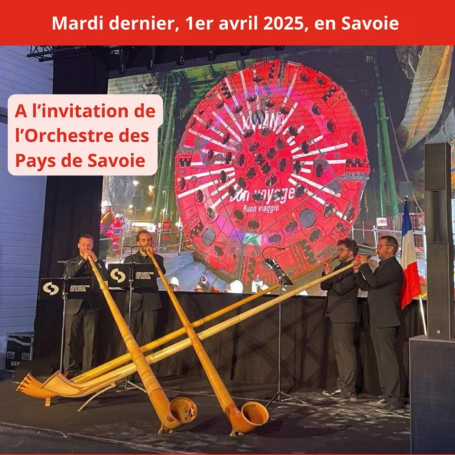Mardi dernier, 1er avril, en Maurienne: à l’invitation de l'@orchestredespaysdesavoie nous avons eu encore une belle occasion de faire résonner le cor des Alpes pour l’inauguration d’un nouveau tunnel entre la France et l’Italie. Merci à l’OPS et aux musiciens David Mercier, Roch Montesinos et Nicolas Gateau 

#alphorn #cordesalpes #maurienne #tunnel #france #italie #lyonturin #orchestredespaysdesavoie #régionauvergnerhonealpes